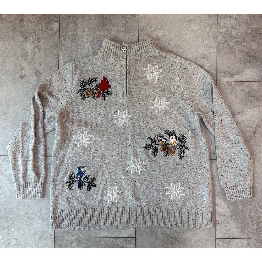 CJ Banks 1X Winter Embroidered Quarter Zip Sweater Grannycore Festive Cabin
